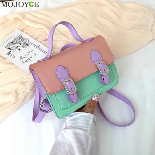 Women Girl Hit Color Small Flap Shoulder Handbag Casual PU Leather Crossbody Bag Youth Ladies Simple Versatile Bag