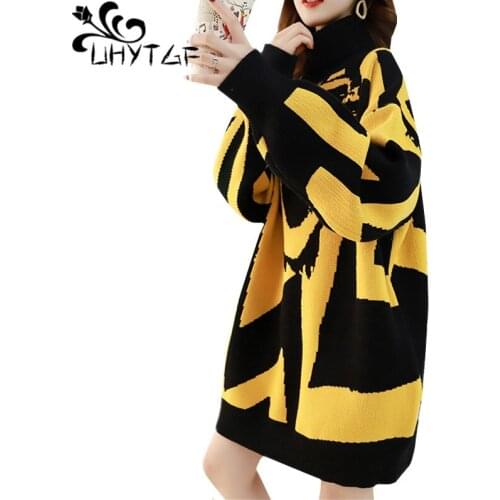 UHYTGF Sweaters woman new 2020 turtleneck pullover autumn winter sweater jacket Fashion padded warm plus size sweater Female 627