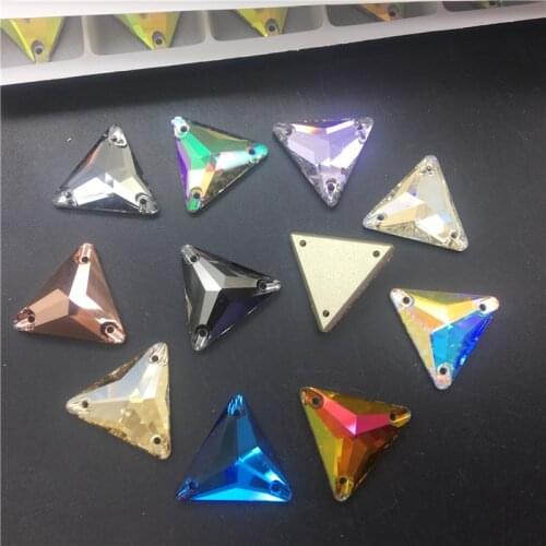 TopStone K9 Crystal Sew On Stone 16mm Tri-angle Sew On Rhinestones Flat back Sew-on Stone for Dress Clothing Decoration