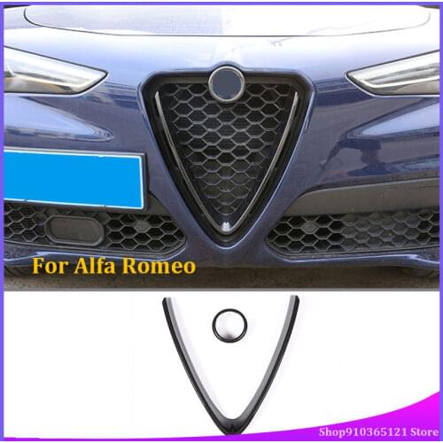 For Alfa Romeo Stelvio 2017-2020 Car Head Center Mesh V-Frame And Car Standard Outer Ring Real Carbon Fiber Car Exterior Parts