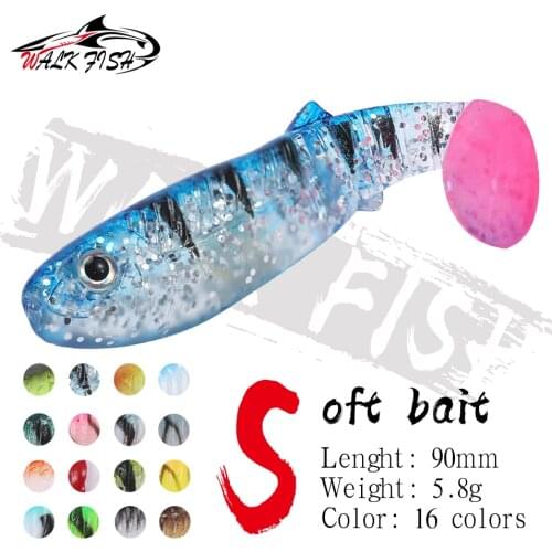 WALK FISH 4PCS Fishing Baits 90mm 5.8 Artificial Soft Fishing Lures Wobblers Fishing Soft Lures Silicone Shad Worm Bass Baits