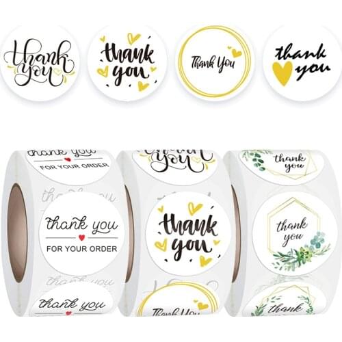 Flowers Thank You Stickers for Your Order with Heart 500Labels 1'' White Round for Small Business Boutique Bags, Wedding Favors