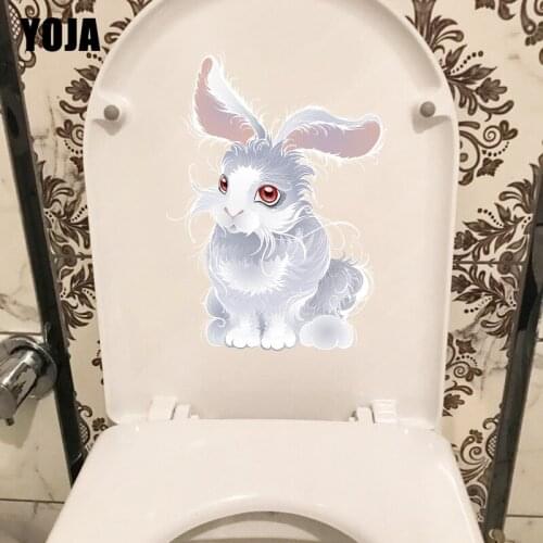 YOJA 17.2×23.5CM Creative Cartoon Fairy Rabbit Toilet Bathroom Decor Classic Home Wall Stickers T1-2751