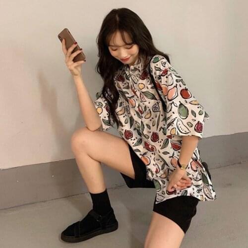 Summer Oversized Blouse Women Loose Hip-hop Streetwear Shirt Vintage Hawaii Print Button Down Harajuku Ladies Tops