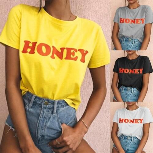HONEY t-shirt 90s women fashion t shirt Polyester summer female tops party shirts tops TX5546