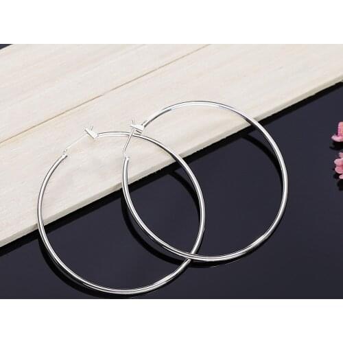 High Quality new 925 Sterling Silver hoop Earrings for Women Party Jewelry 5CM Big Circle Earrings Fashion Christmas Gifts