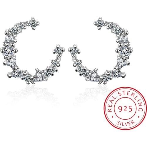 New Korean 925 Sterling Silver Full Zirconia Crescent Moon Earrings For Women Fashion Wedding Jewelry Pendientes Brincos
