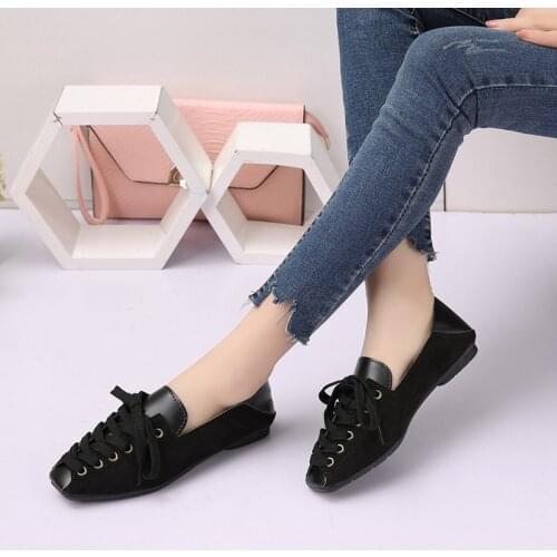 New Plus Size Casual Flats Women Shoes Lace Up Slip on Retro Shoes Cross Tied Ladies Shoes Woman Loafers Patchwork Cloth Flats