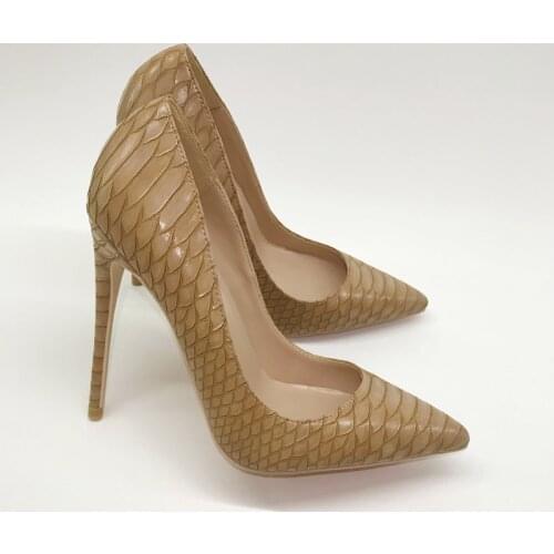 Brown Snake Pattern High Heels Women 2021 Summer Thin Heel Shallow Pointed Sheepskin Leather Fashion Single Shoes Office Shoe