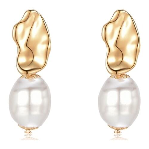 Pearl Drop Earring Geometric Gold Color Metal Dangle Earring Za 2019 New Wedding Statement Jewelry Women Christmas Gift Aretes
