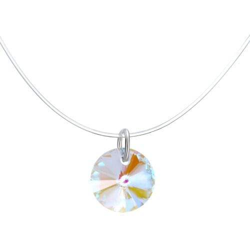 Dayoff Transparent Zircon Colorful Round Pendant Necklaces Women Jewelry Fishing Invisible Necklace Collar Clavicel Chain N24