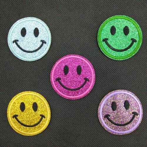 Rose Red Blue Green Purple Gold Glitter Smile Face Iron on Badge for Hat T-shirt Clothes Diy Patch Stripe