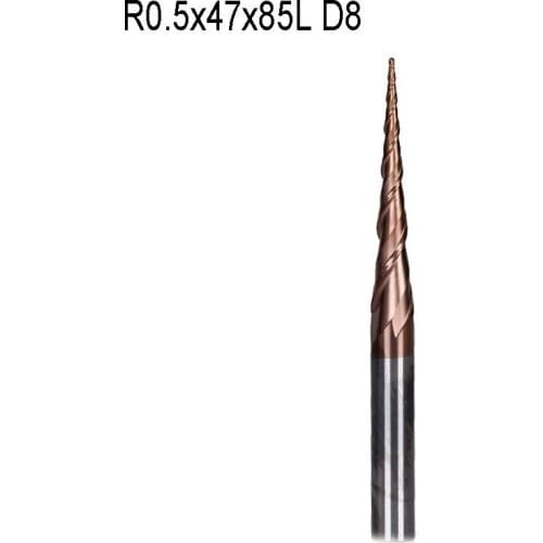 1pc R0.5*D8*47*85L*2F D 8mm tungsten carbide Ball Nose cone type Tapered End Mills cnc milling cutter tools taper router bits