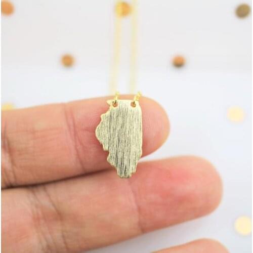 10PCS Outline Brushed Illinois Map Necklaces Simple American USA IL State Chicago City Charm Chain Necklaces for Hometown Gifts