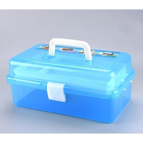 12 inch Plastic Art Supply Craft Storage Tool Box, Semi-clear with Two Trays