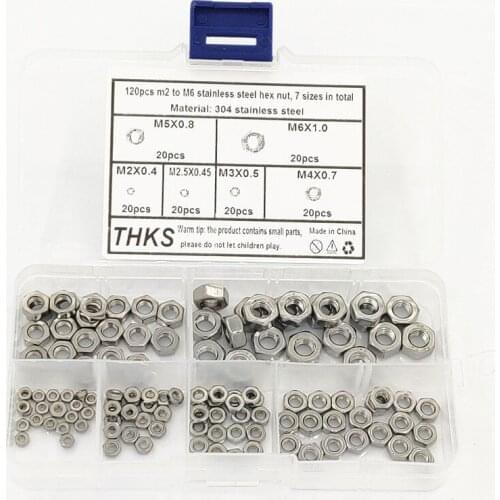 120pcs 304 stainless steel hexagon nuts M2/M2.5/M3/M4/M5/M6 home maintenance fasteners nuts multi-size combination