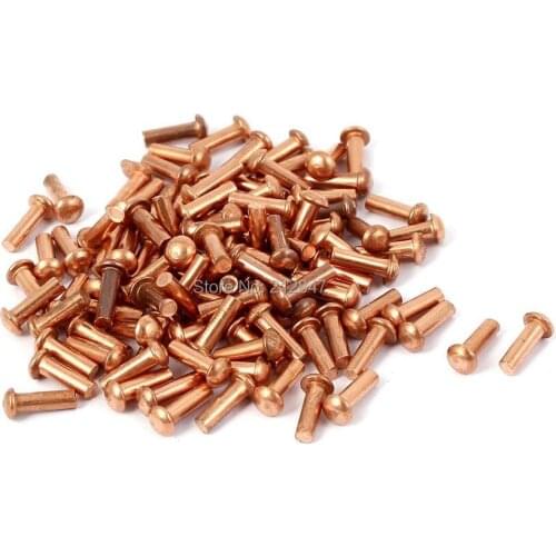 2mm x 6mm Round Shaft Copper Solid Rivets Fasteners Gold Tone 7.5mm Length 100 Pcs