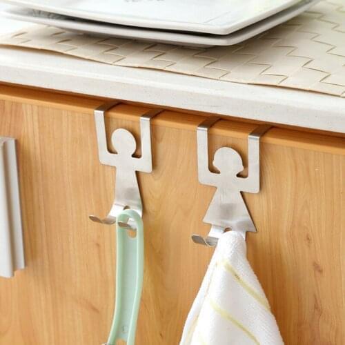 2Pcs Kitchen Stainless Steel Cartoon Humanoid Lovers Shaped Door Back Hook Storage Hanging Holder Rack Cabinet door Accessories
