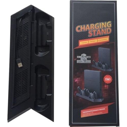 2 in 1 For Ps4/ps4 Slim Console PS4 Slim Vertical Stand Cooling Fan Charger Charging Station Dual Charger Ports USB