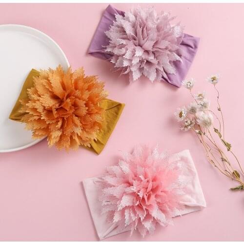 24pc/lot New 3.2" Flower Nylon Headband kids girl nylon elastic strench turban headband Children Girls Headwear Photo Props
