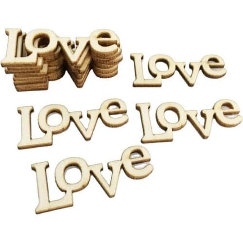 50pcs Wooden Love Laser Cut Wooden Slice Handcraft Letter Carving DIY Wood Crafts Scrapbook Hanging Ornaments Home Decoration