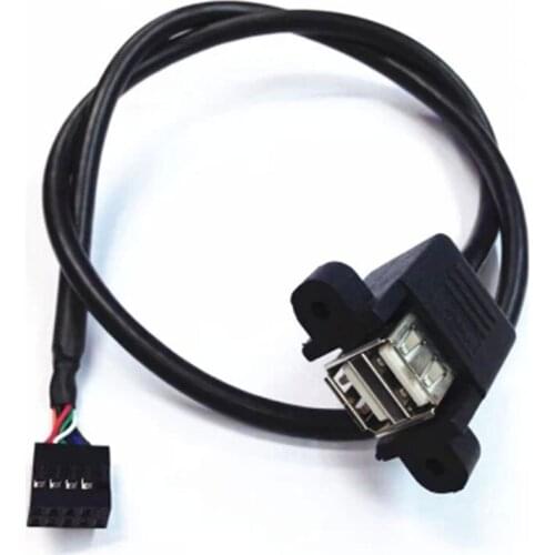 50cm PC Computer DIY HOST Case Motherboard 10Pin USB Female to 2 Port USB2.0 A Female Data Cable Cord Wire Line Panel Mount