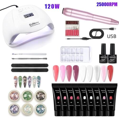 Acrylic 15ml Poly Nail Set 25000RPM Nail Drill Machine And 120W/54W UV LED Nail Lamp Extensions Gel Nail Art Tool