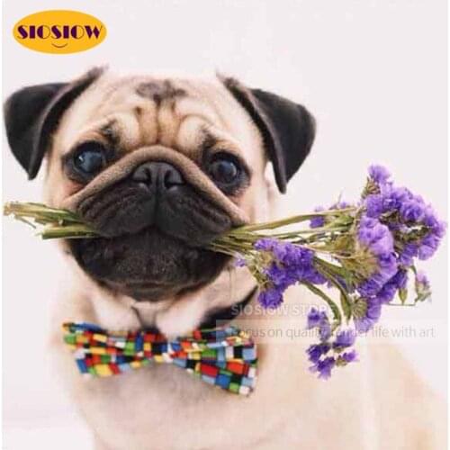 Diamond Painting Pet Dog & Flower Cross Stitch Diamond Embroidery Full Display Rhinestones Animals Wall Decoration Handmade Gift