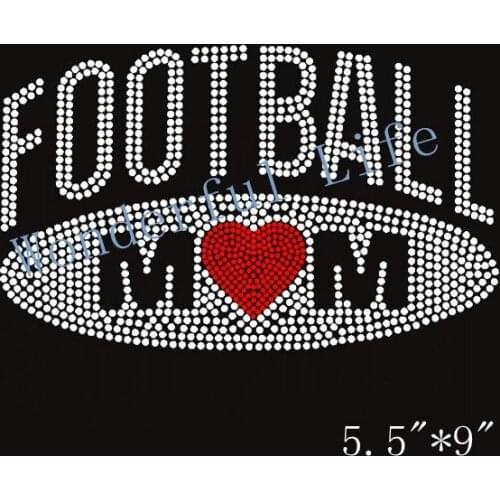 Free shipping football mom hotfix rhinestone Iron On bling transfer design motif for kids