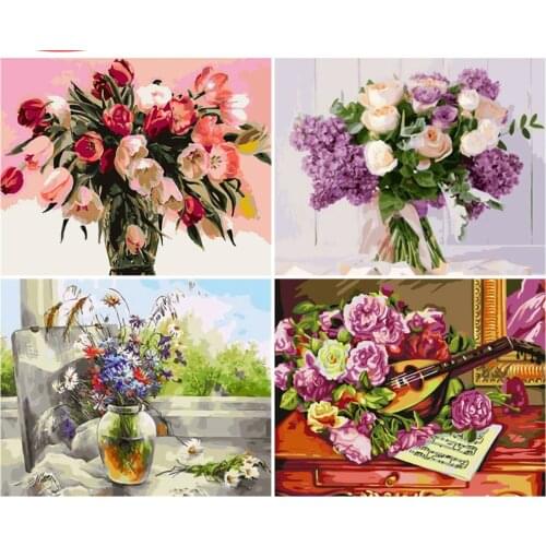 CraftArtGo Painting By Numbers Beautiful flowers On Canvas HandPainted Gift Picture By Number Waterfall Kits Home Decoration