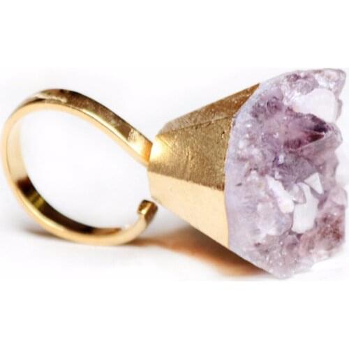 Druzy Natural Crystal Fashion Ring Handmad quartz Purple Color Crystal Engagement Amethysts Jewelry Wedding Rings For Women