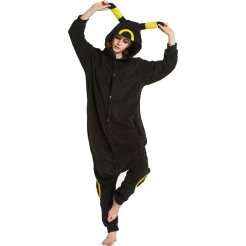Cartoon Onesie Kigurumis Umbreon Pajamas Girl Women Adult Black Sleepwear Party Jumpsuit Winter Sleep Overalls Anime Outfit