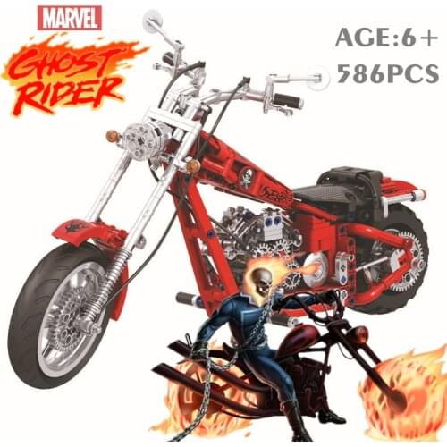 New Marvel Avengers Ghost Rider Motorcycle Motorbike Racing Car Technical Building Blocks Bricks Model Gift Kid Toy
