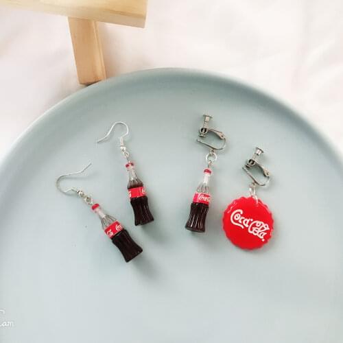 Creative Coke Bottle Bottle Cap Asymmetrical Eardrop Funny Resin Emulational Bottle Earrings Party Prank Spoof Jewelry