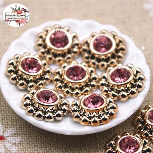 50pcs 14mm shiny pink rhinestones round flower Buttons Home Garden Crafts Cabochon Scrapbooking DIY Accessories