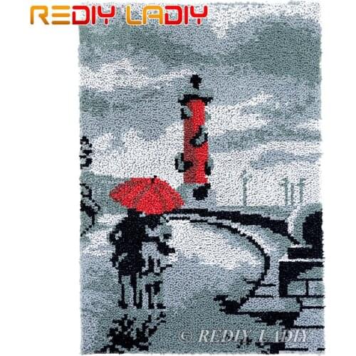 Latch Hook Kits Street Couples DIY Carpet Rug Lush Tapestry Kits Chunky Yarn Knitted Floor Mat Crochet Cushion Crafts 57*87cm