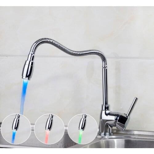 LED Superb in Workmanship 360 Degree Swivel Kitchen Faucet Chrome Polished Basin Faucet Hot and Cold Water Swivel Mixer