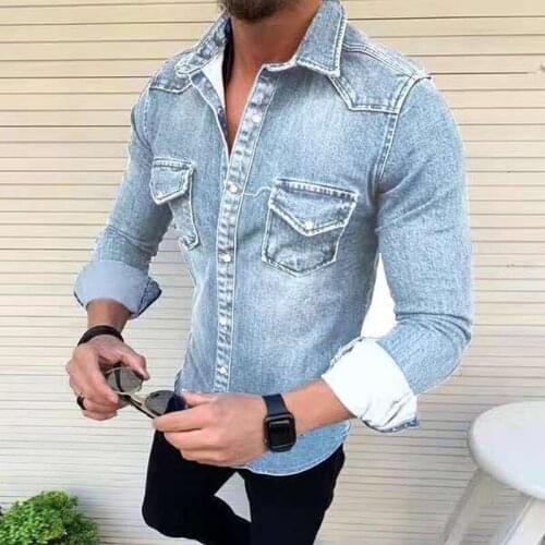 New Retro Simple Long-Sleeved Mens Fashion Plus Size ShirtSpring Autumn Mens Denim Jacket Fashion Casual Jeans Coat Clothes