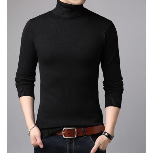 Spring Autumn Mens Fashion Plain Turtleneck Sweater Casual Male Long Sleeve High Collar Basic Knit Sweater Free Shipping