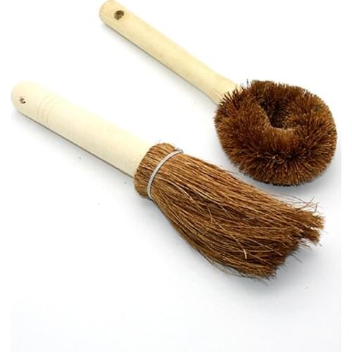 Natural coconut brown non-stick oil long handle pot brush Dish washing oil cleaning brush Can hang type brush Kitchen Tools