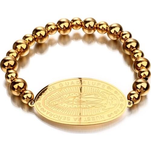 High Polished Stainless Steel Round Beads Bracelets Mens Gold Color Adjustable Bracelets for Womens Jewelry Gift