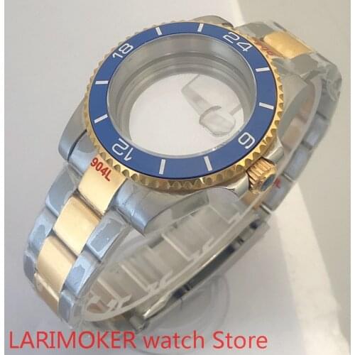 Transparent back 40mm sapphire glass case with 904L stainless steel bracelet with ETA NH36 MH35 cases blue bezel