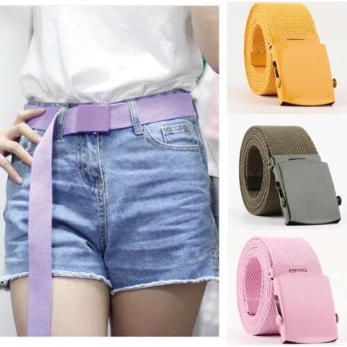 Men Women Automatic Canvas Belt Solid Color Luxury design Nylon Belt Thicken Long Cloth Belts Knitted Waistband 130cm