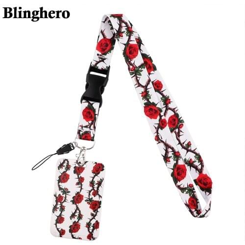CB507 Beautiful Flowers Rose Removable Lanyard Credit Card ID Holder Bag Student Women Travel Bank Bus Business Card Cover Badge