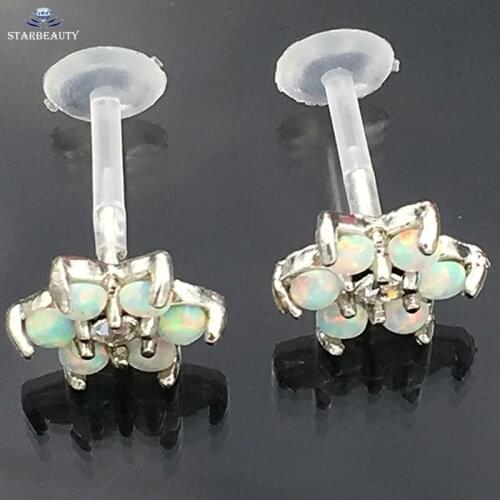 1Pc 1.2*8mm Acrylic Bar Fire Opal Cartilage Tragus Piercing Anti-alloy Clear Acrylic Cartilage earrings Lip Labret Daith Rings