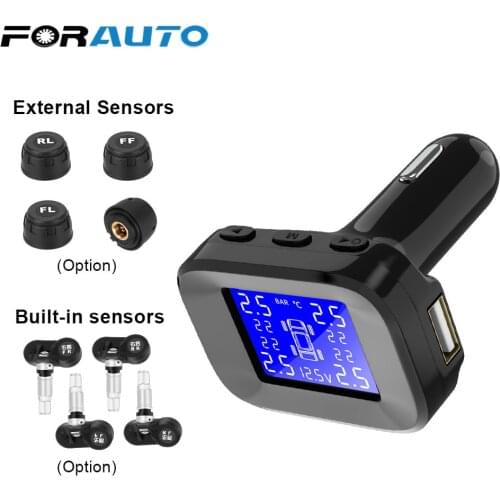 Car TPMS Cigarette Lighter USB Port Tire Pressure Monitoring System Auto Security Alarm Tyre Pressure Sensor Digital LCD Display