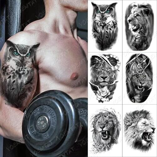 Owl Forest Bird Temporary Tattoo Sticker For Men Women Adult Lion Warrior Waterproof Fake Henna Tiger Wolf Animal Body Art Tatoo