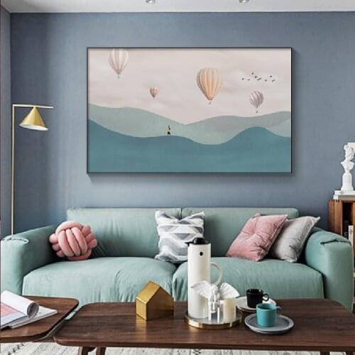Modern Landscape Mountains hot air balloon Canvas Painting posters and print Art Wall Pictures for Living Room Bedroom Home Deco
