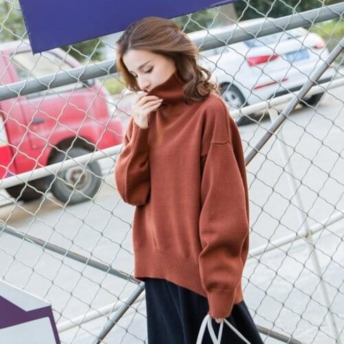 2019 Autumn Winter New Pattern Rendering Sweater. Code Sleeve Sweater High Lead Solid Color Knitting Unlined Garment Thickening