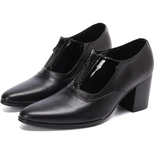 Handmade Formal Mens Shoes High Heels Genuine Leather Black Fashion Business Suits Party Dress Mens Shoes Zapatos Hombre Vestir
